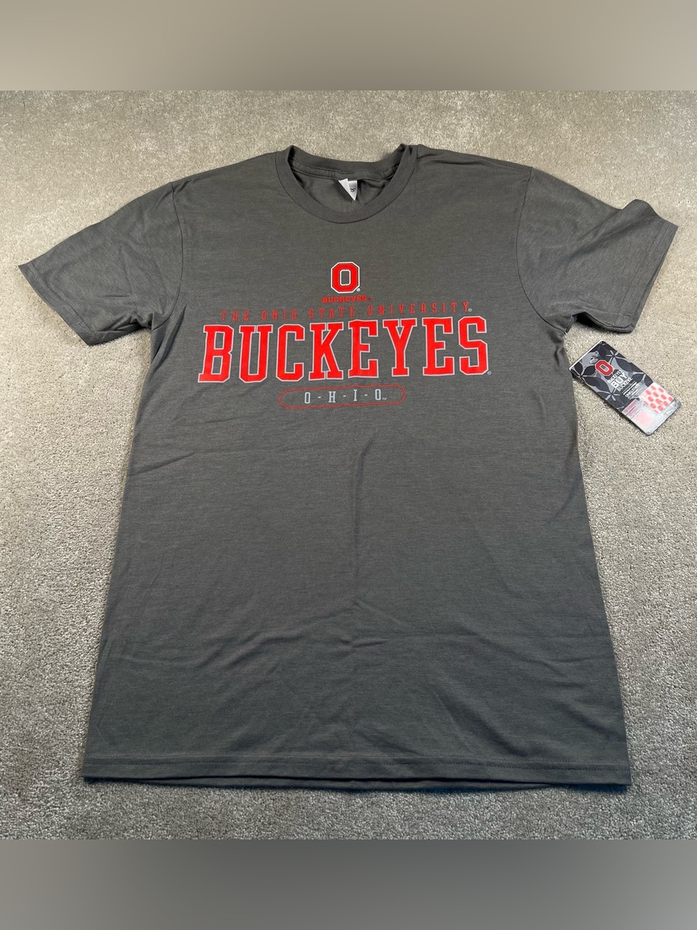 Ohio State Buckeye SS T-Shirt Tee Gray Logo Chest Cotton Blend Men's Small NWT